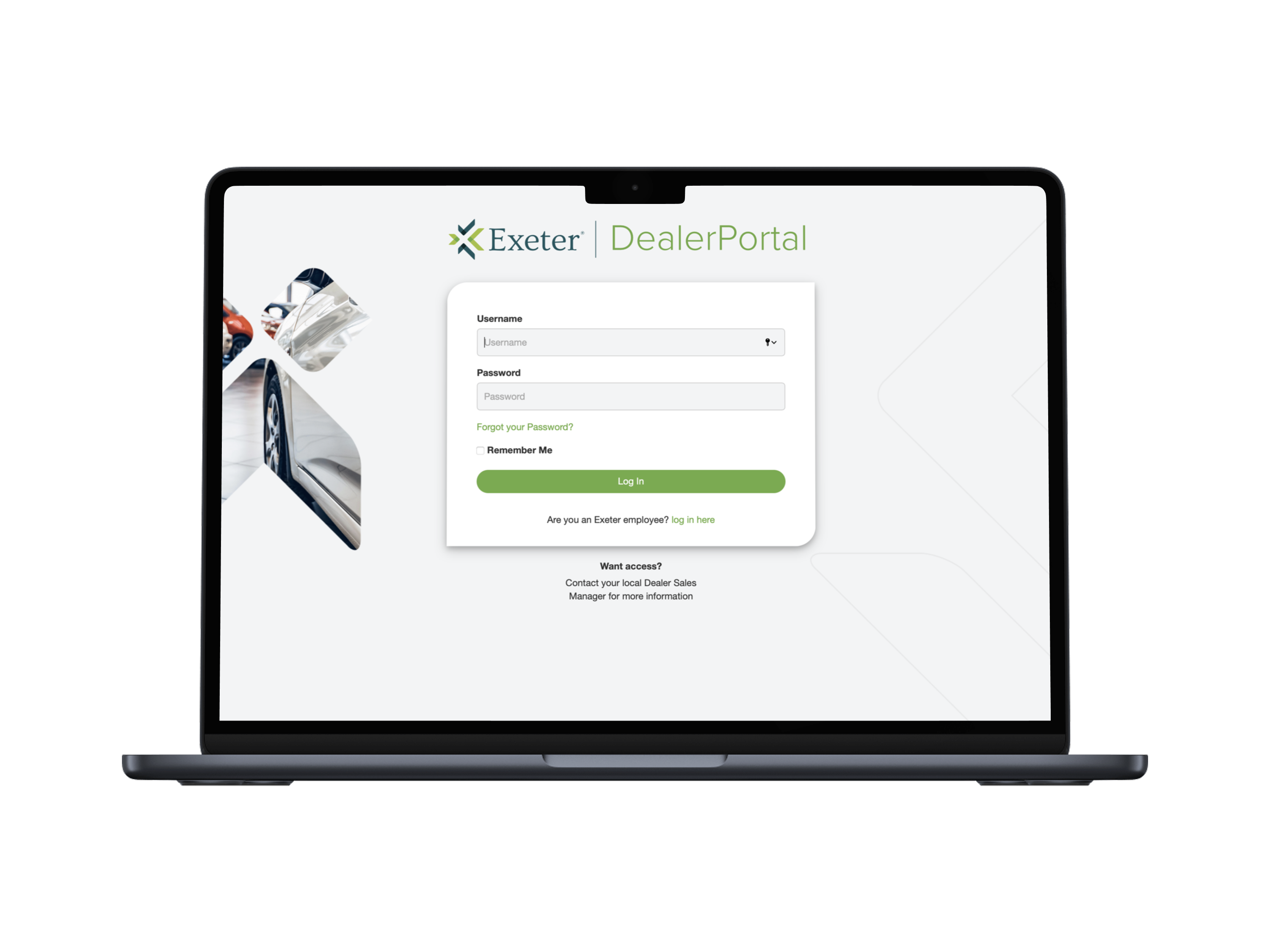 DealerPortal mocked up on a laptop